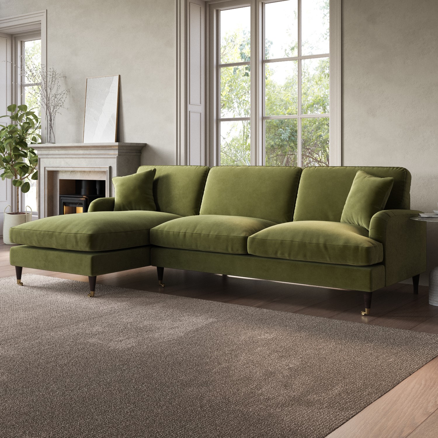 Read more about Olive green velvet left hand facing l shaped sofa seats 4 payton